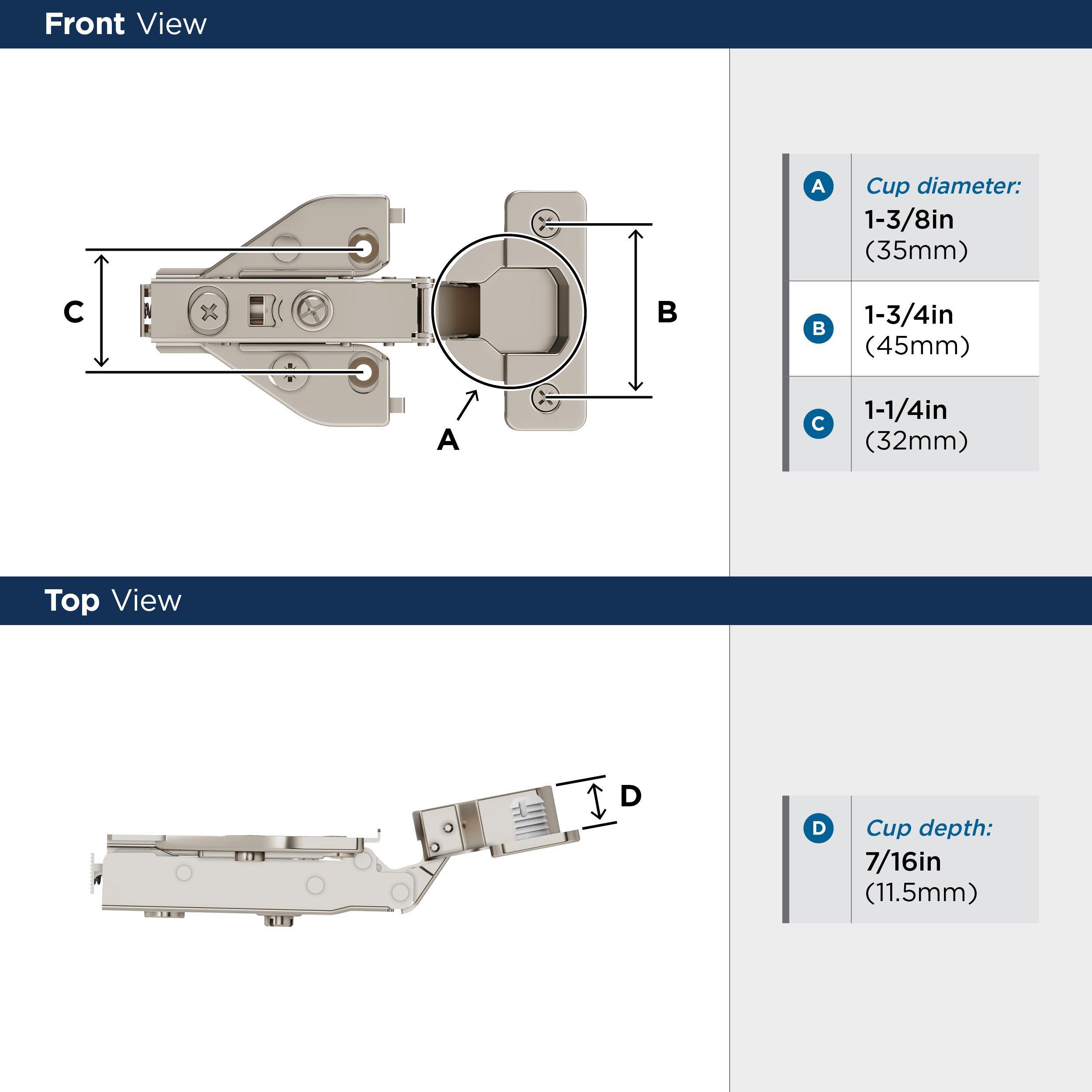 FULL OVERLAY FACE FRAME SELF CLOSE EURO CONCEALED CABINET HINGE - 1 PAIR 