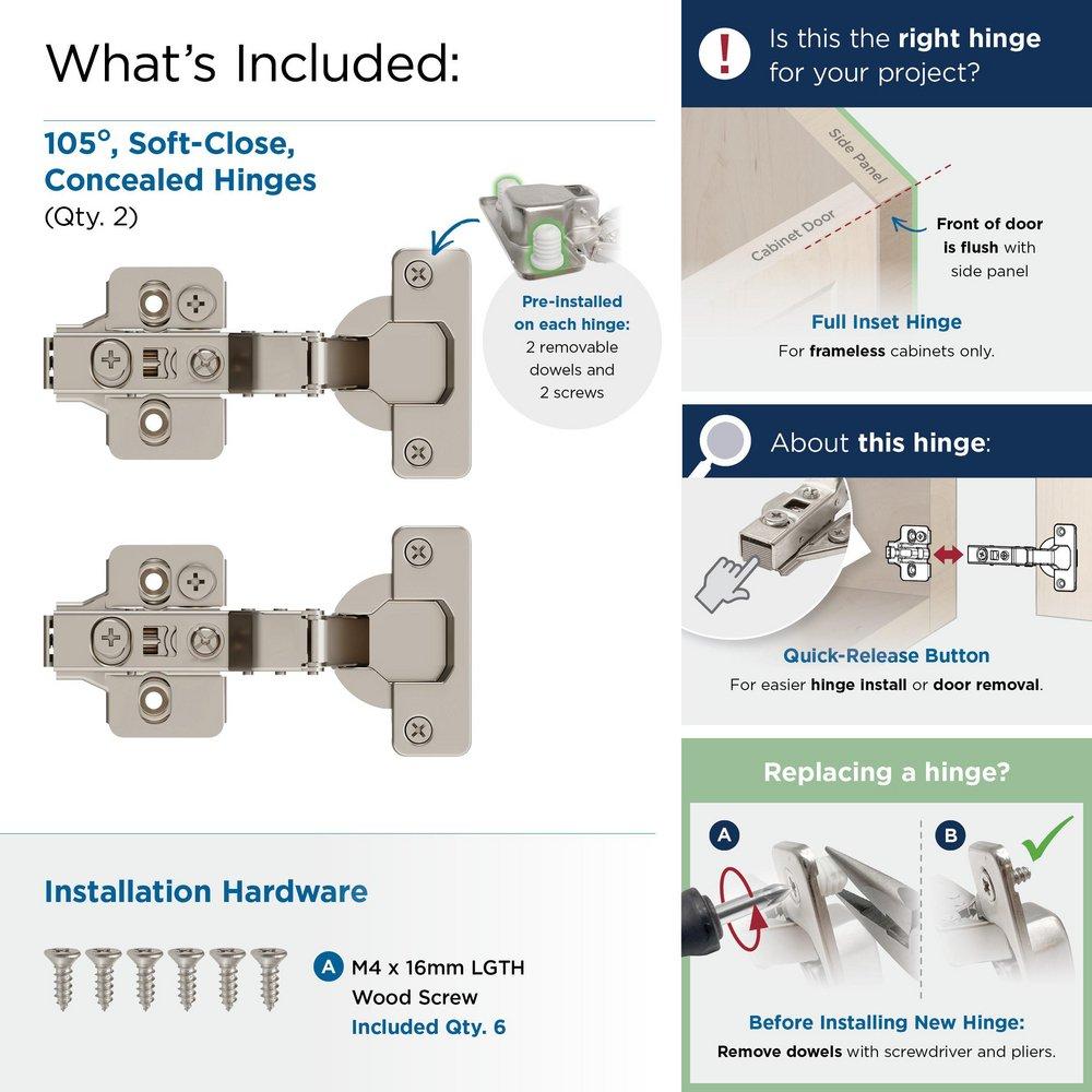 FULL INSET FRAMELESS SOFT CLOSE EURO CONCEALED CABINET HINGE - 1 PAIR 