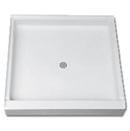 33-3/8 x 32 in. Glass and Metal Shower Base with Right Drain in White