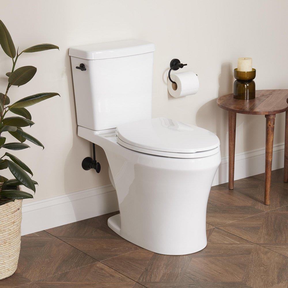 MILLSPRING LOW-FLOW TWO-PIECE ELONGATED TOILET - WHITE - MATTE BLACK HANDLE 