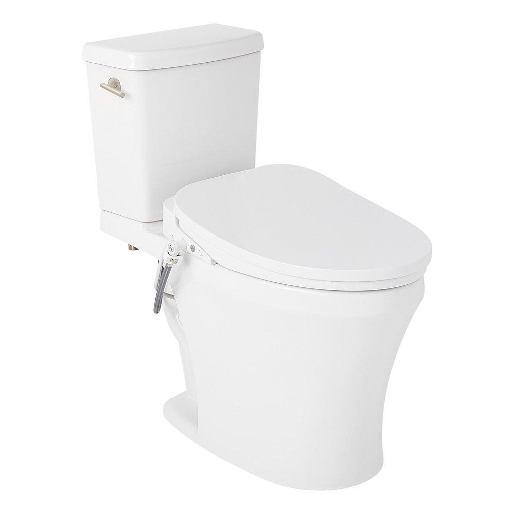 1.0 gpf Elongated Two Piece Toilet in White with Brushed Nickel Lever - Bidet Seat Included image number 9