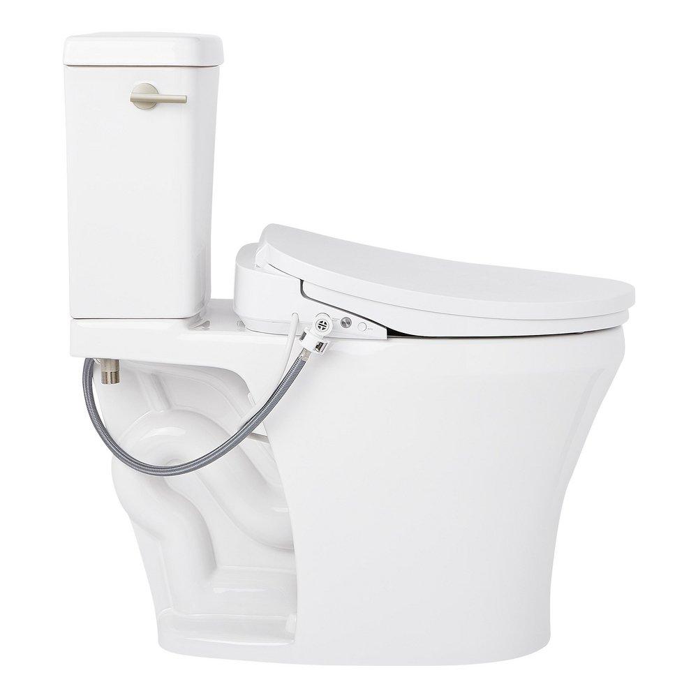 1.0 gpf Elongated Two Piece Toilet in White with Brushed Nickel Lever - Bidet Seat Included image number 11