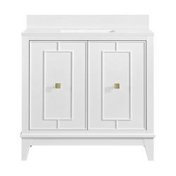 36 in. Free Standing Single Basin Vanity Set in Bright White with Engineered Stone Vanity Top