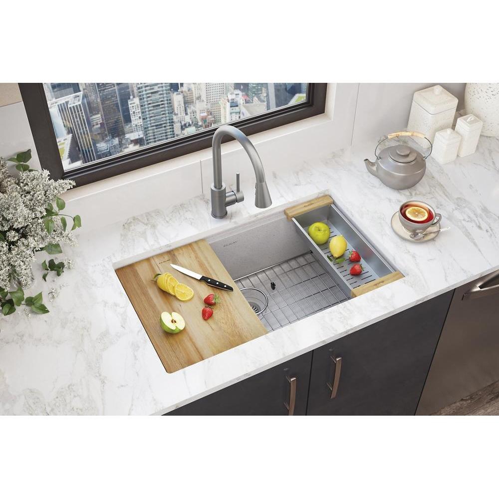 QUARTZ CLASSIC 33" X 22" X 9-1/2" SINGLE BOWL UNDERMOUNT WORKSTATION SINK  KIT GREYSTONE 