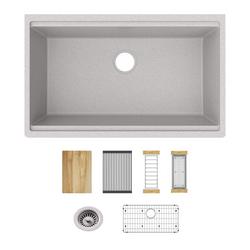 32-1/2 in. Undermount Quartz Single Bowl Workstation Kitchen Sink in Greystone