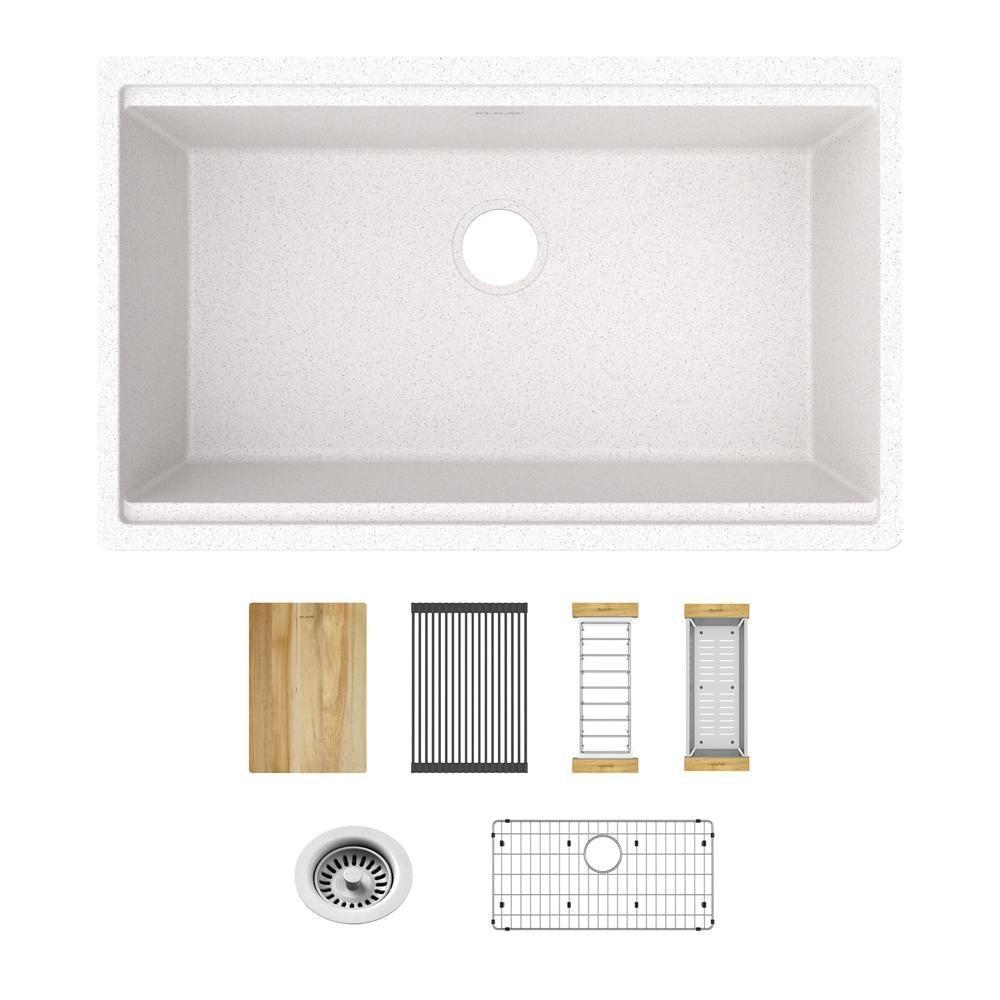 QUARTZ CLASSIC 33" X 22" X 9-1/2" SINGLE BOWL UNDERMOUNT WORKSTATION SINK KIT WHITE 