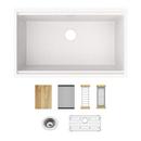 QUARTZ CLASSIC 33" X 22" X 9-1/2" SINGLE BOWL UNDERMOUNT WORKSTATION SINK KIT WHITE 