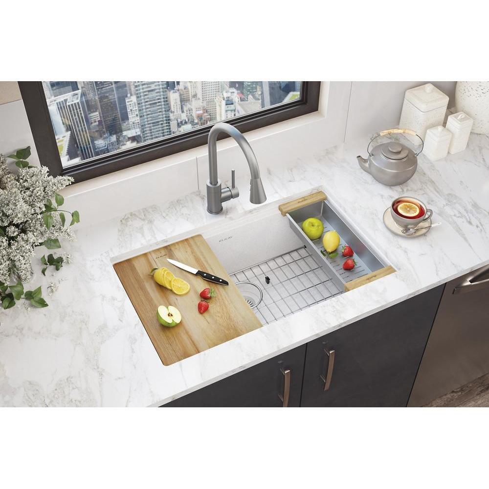QUARTZ CLASSIC 33" X 22" X 9-1/2" SINGLE BOWL UNDERMOUNT WORKSTATION SINK KIT WHITE 