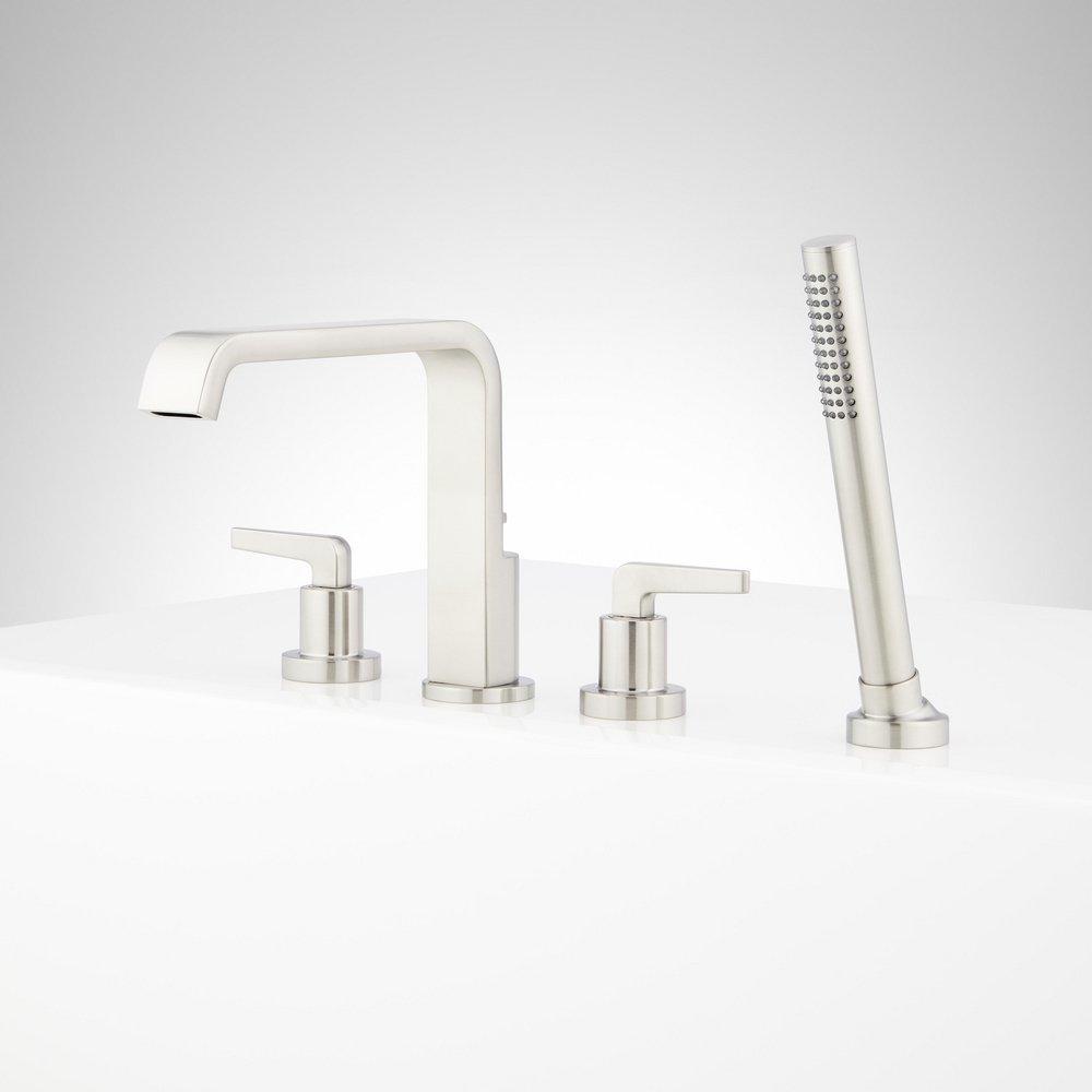 DREA 4-HOLE ROMAN TUB FAUCET AND HAND SHOWER WITH ROUGH-IN VALVE - BRUSHED NICKEL 