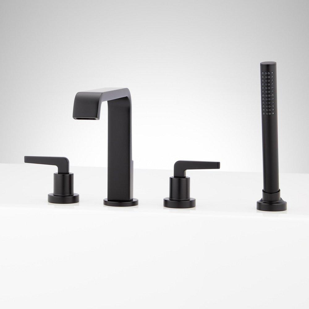 DREA 4-HOLE ROMAN TUB FAUCET AND HAND SHOWER WITH ROUGH-IN VALVE - MATTE BLACK 