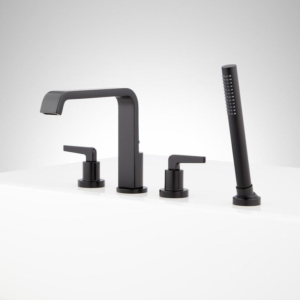 DREA 4-HOLE ROMAN TUB FAUCET AND HAND SHOWER WITH ROUGH-IN VALVE - MATTE BLACK 