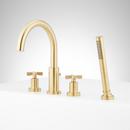 VASSOR 4-HOLE ROMAN TUB FAUCET AND HAND SHOWER WITH ROUGH-IN VALVE - BRUSHED GOLD 