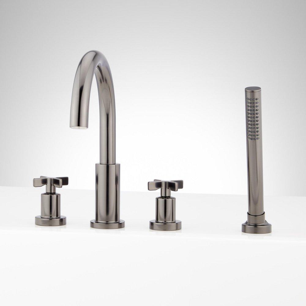 VASSOR 4-HOLE ROMAN TUB FAUCET AND HAND SHOWER WITH ROUGH-IN VALVE - GUNMETAL 