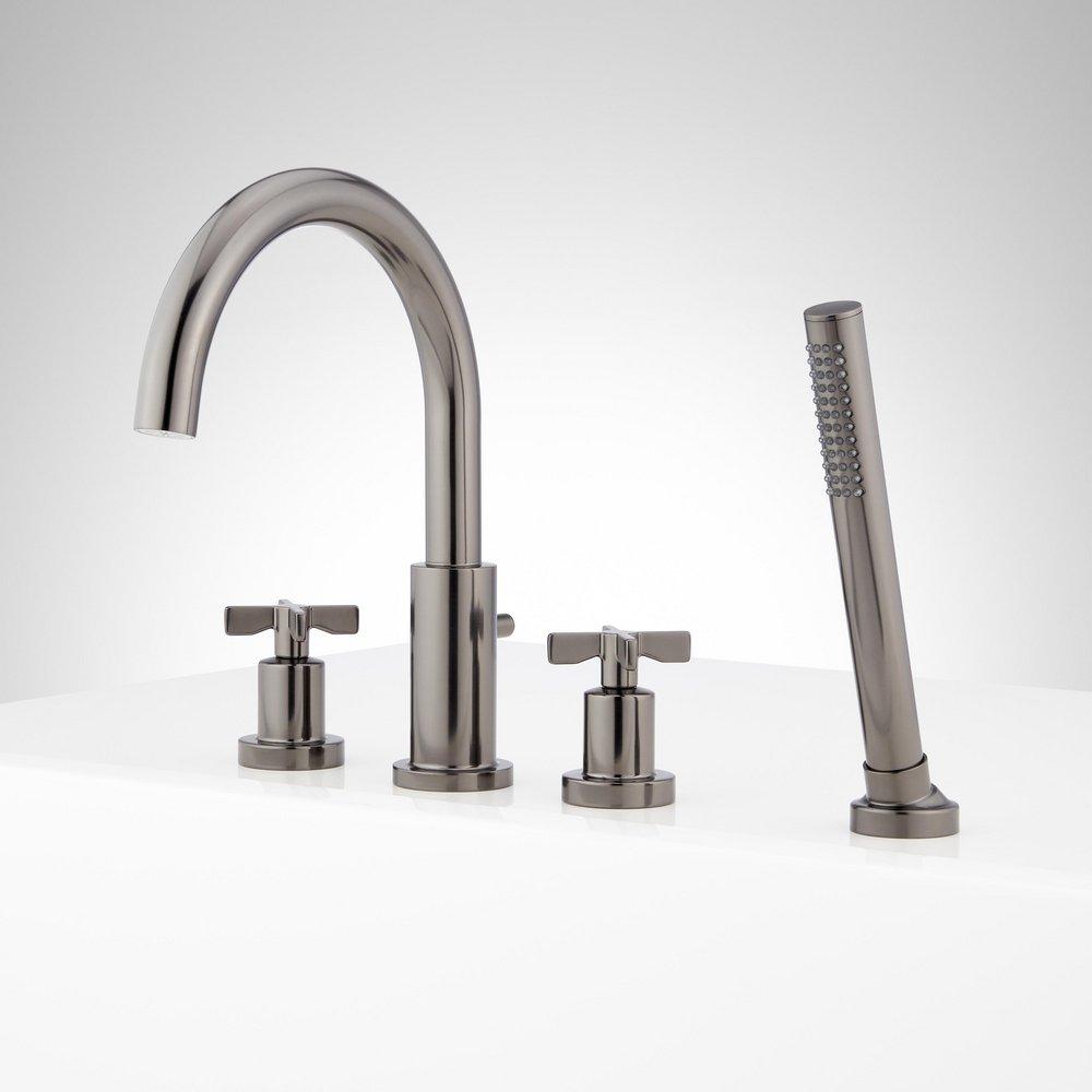 VASSOR 4-HOLE ROMAN TUB FAUCET AND HAND SHOWER WITH ROUGH-IN VALVE - GUNMETAL 