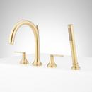 LENTZ 4-HOLE ROMAN TUB FAUCET AND HAND SHOWER - LEVER HANDLES - BRUSHED GOLD 