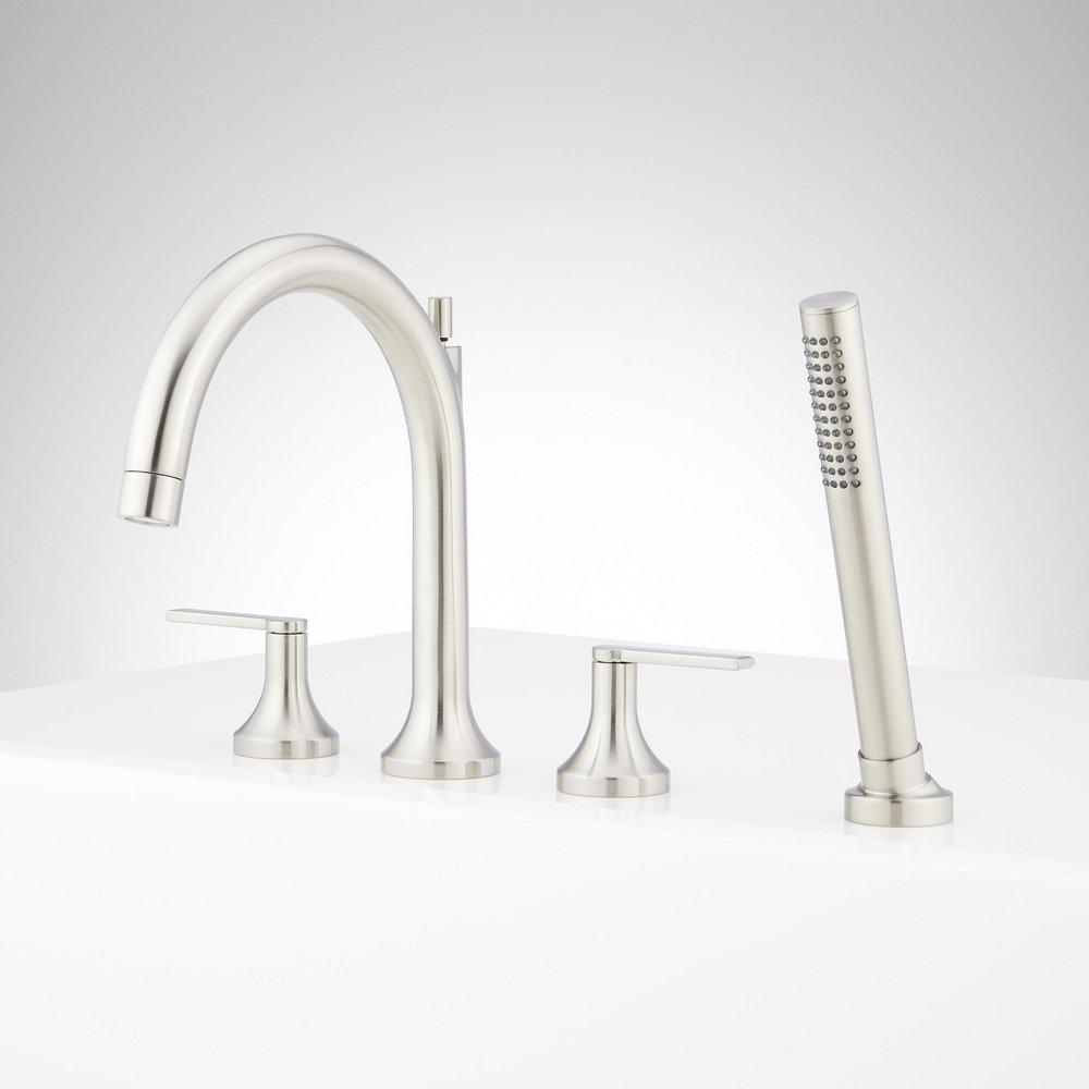 LENTZ 4-HOLE ROMAN TUB FAUCET AND HAND SHOWER - LEVER HANDLES - BRUSHED NICKEL 
