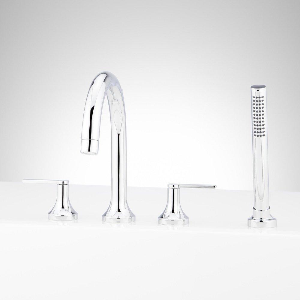 LENTZ 4-HOLE ROMAN TUB FAUCET AND HAND SHOWER WITH ROUGH-IN VALVE - LEVER HANDLES - CHROME 