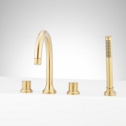 Roman Tub Faucet and Hand Shower in Brushed Gold with Knob Handles