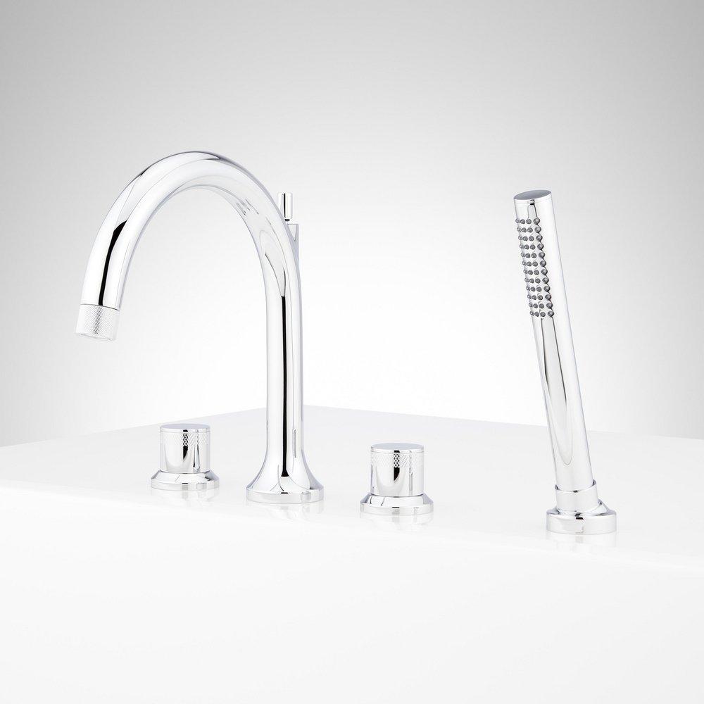 LENTZ 4-HOLE ROMAN TUB FAUCET AND HAND SHOWER - KNOB HANDLES - CHROME 