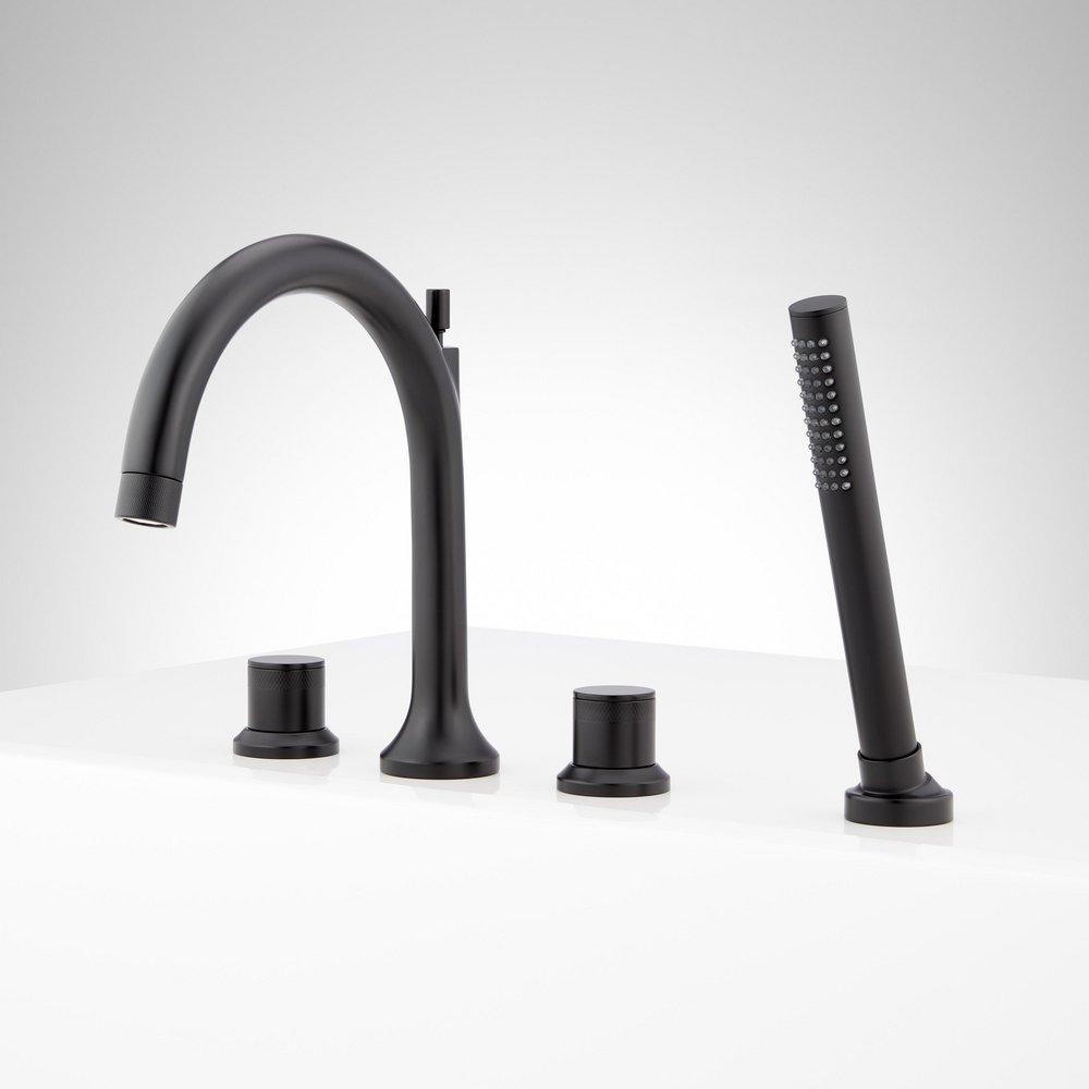 Signature Hardware Matte Black Roman Tub Faucet and Hand Shower with Knob Handles 