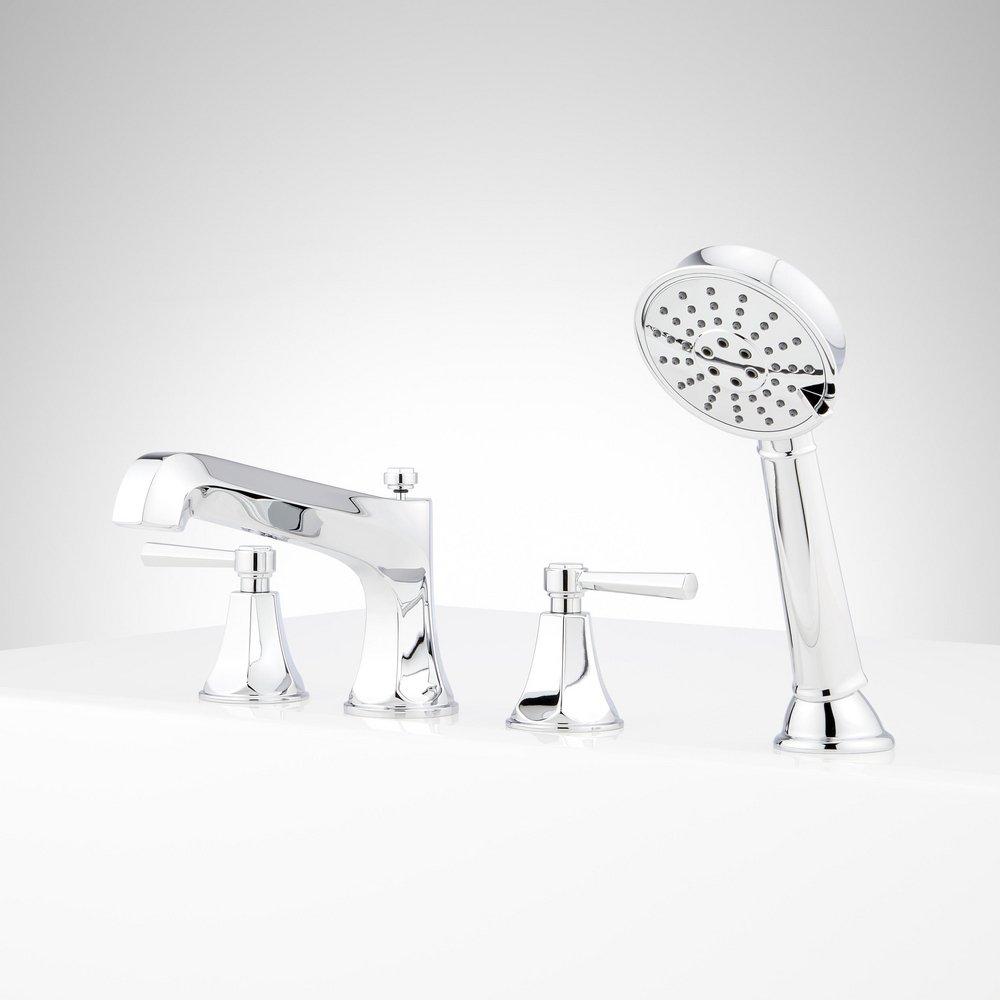 ELITA 4-HOLE ROMAN TUB FAUCET AND HAND SHOWER - LEVER HANDLES - CHROME 