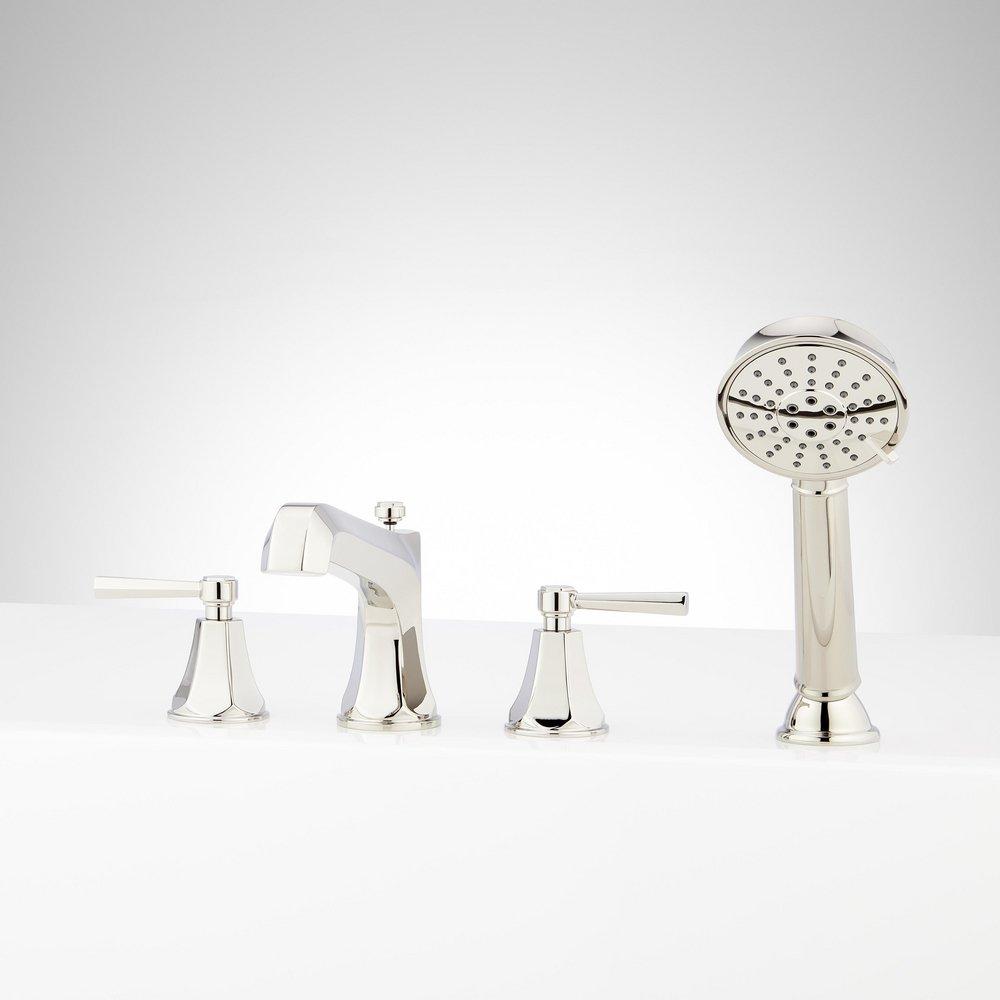 ELITA 4-HOLE ROMAN TUB FAUCET AND HAND SHOWER - LEVER HANDLES - POLISHED NICKEL 