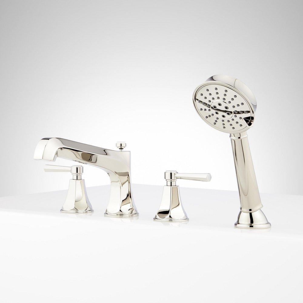 ELITA 4-HOLE ROMAN TUB FAUCET AND HAND SHOWER - LEVER HANDLES - POLISHED NICKEL 