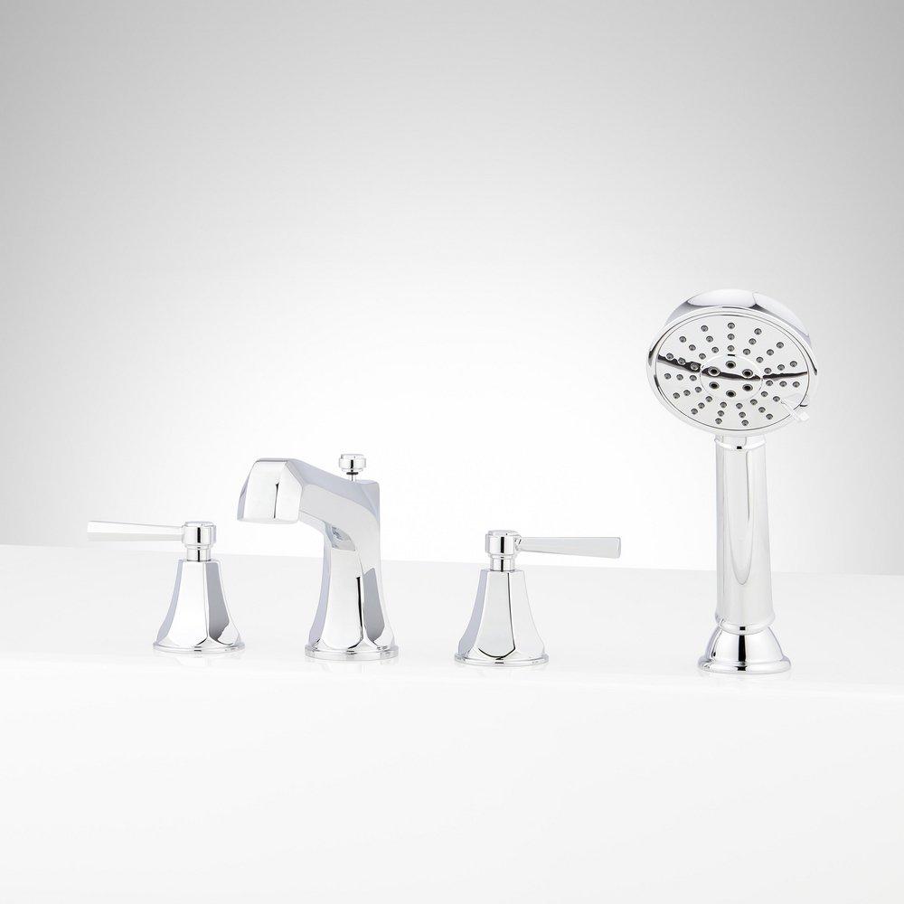 ELITA 4-HOLE ROMAN TUB FAUCET AND HAND SHOWER WITH ROUGH-IN VALVE - LEVER HANDLES - CHROME 