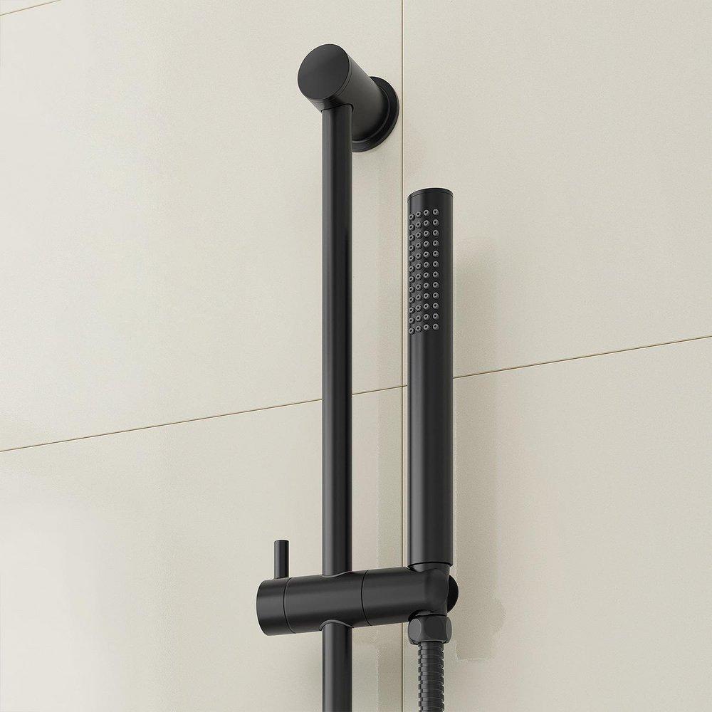 Signature Hardware Matte Black Shower System with Slide Bar and Hand Shower 