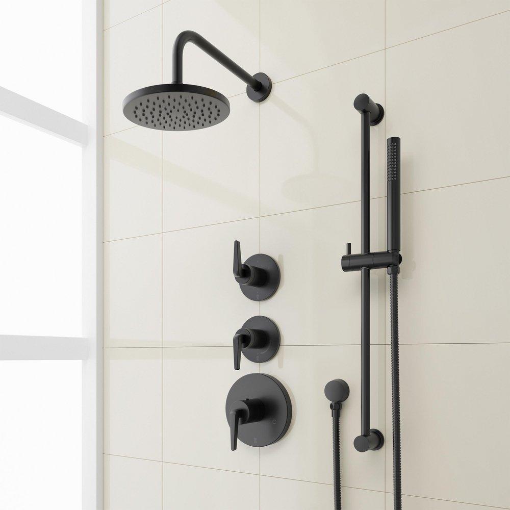DREA THERMOSTATIC SHOWER SYSTEM WITH SLIDE BAR AND HAND SHOWER - MATTE BLACK 