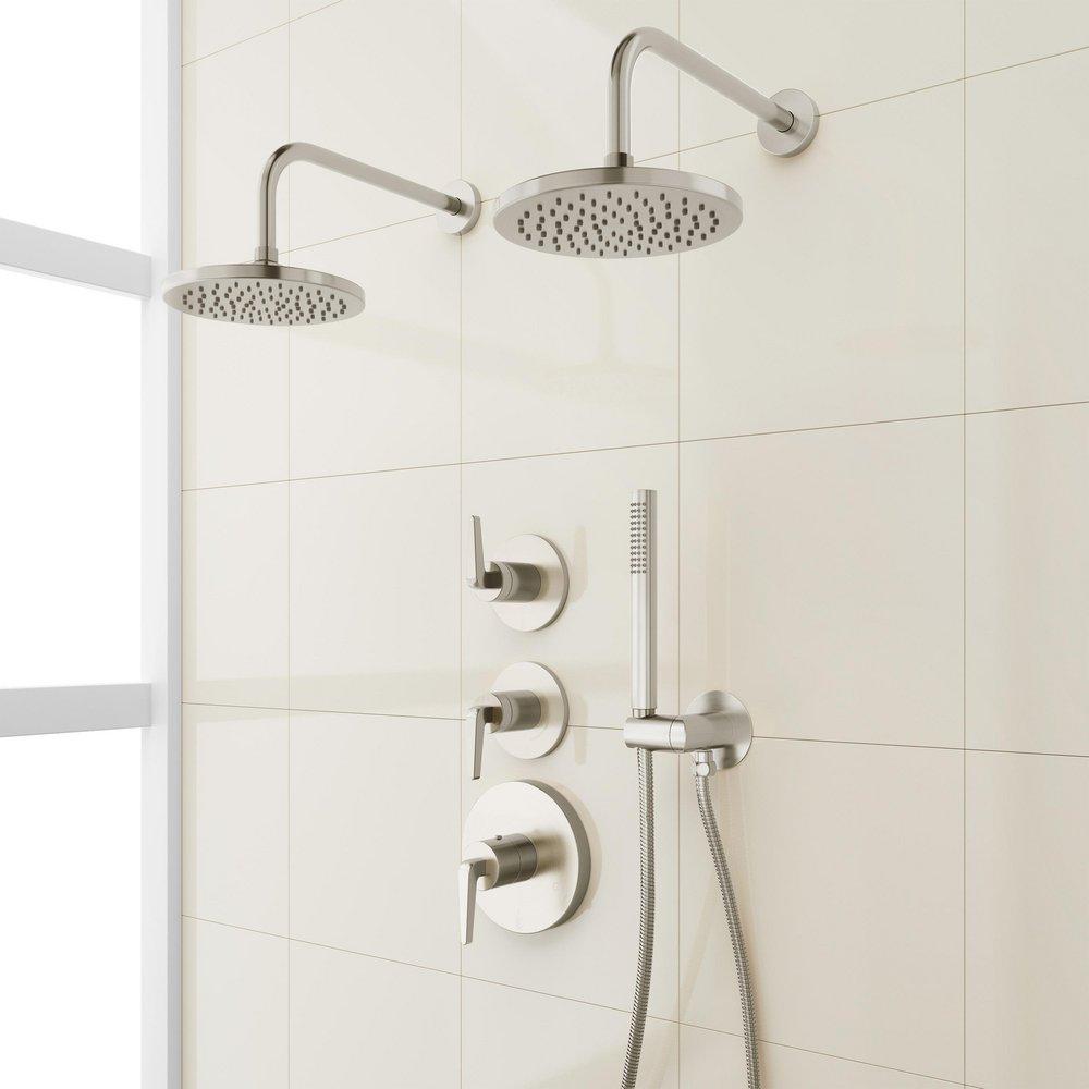 DREA THERMOSTATIC SHOWER SYSTEM WITH DUAL SHOWERHEADS AND HAND SHOWER - BRUSHED NICKEL 