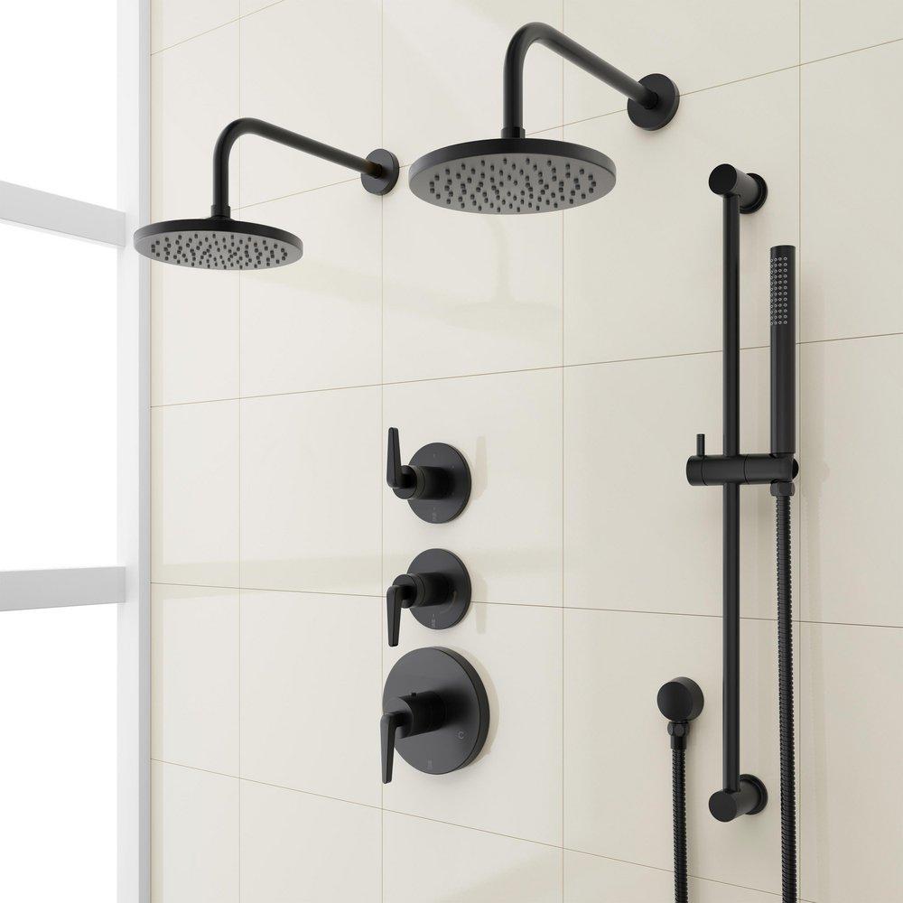 DREA THERMOSTATIC SHOWER SYSTEM WITH DUAL SHOWERHEADS SLIDE BAR AND HAND SHOWER - MATTE BLACK 