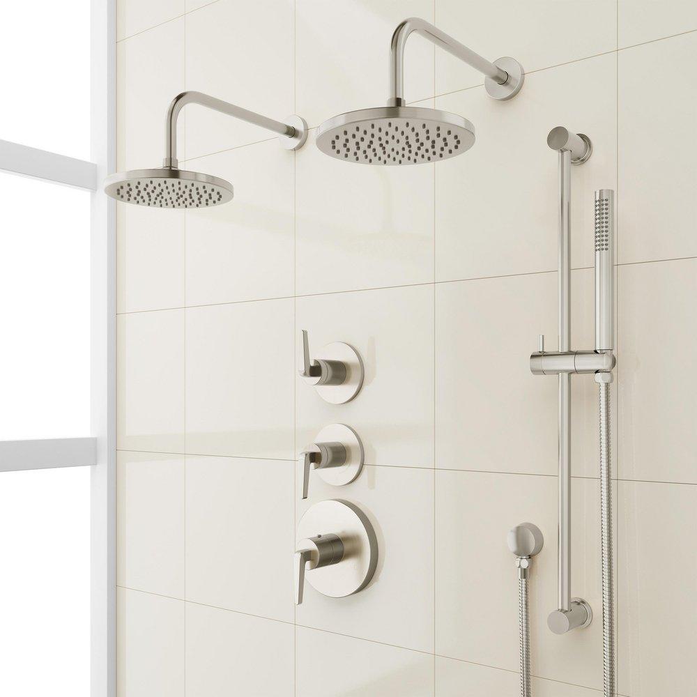 DREA THERMOSTATIC SHOWER SYSTEM WITH DUAL SHOWERHEADS SLIDE BAR AND HAND SHOWER - BRUSHED NICKEL 