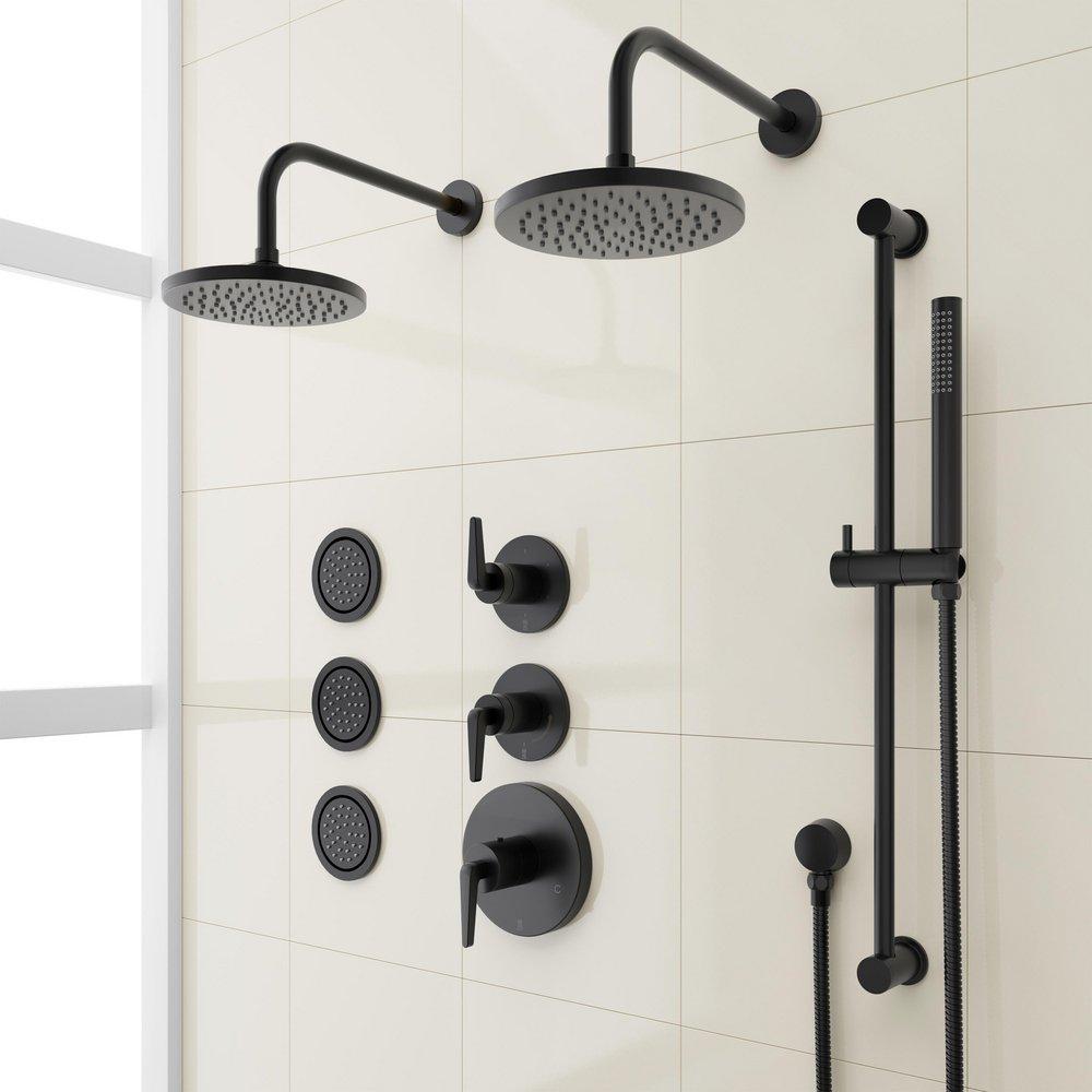 DREA THERMOSTATIC SHOWER SYSTEM WITH 3 BODY SPRAYS SLIDE BAR AND HAND SHOWER - MATTE BLACK 