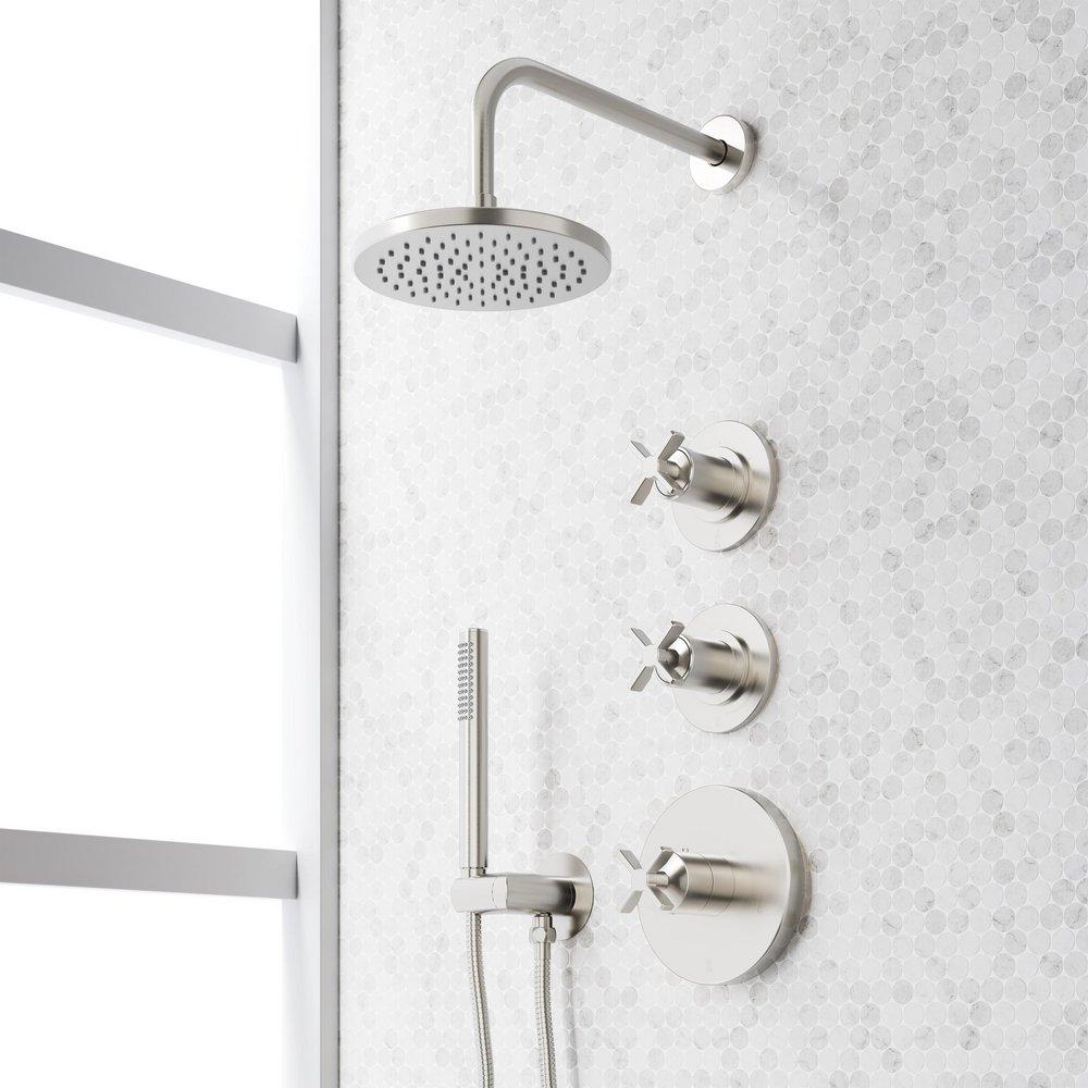 VASSOR THERMOSTATIC SHOWER SYSTEM WITH HAND SHOWER - BRUSHED NICKEL 