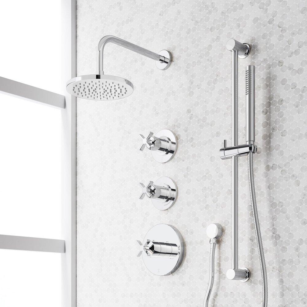 VASSOR THERMOSTATIC SHOWER SYSTEM WITH SLIDE BAR AND HAND SHOWER - CHROME 