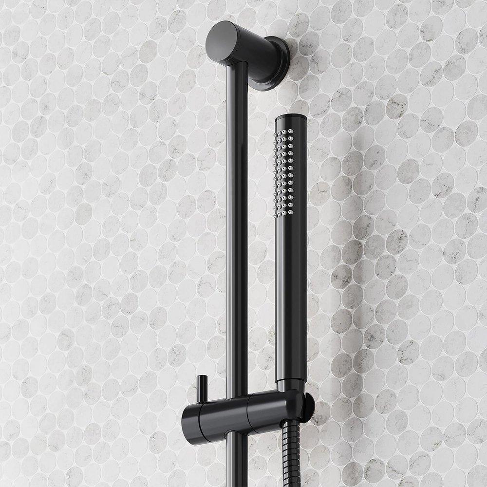 VASSOR THERMOSTATIC SHOWER SYSTEM WITH SLIDE BAR AND HAND SHOWER - MATTE BLACK 