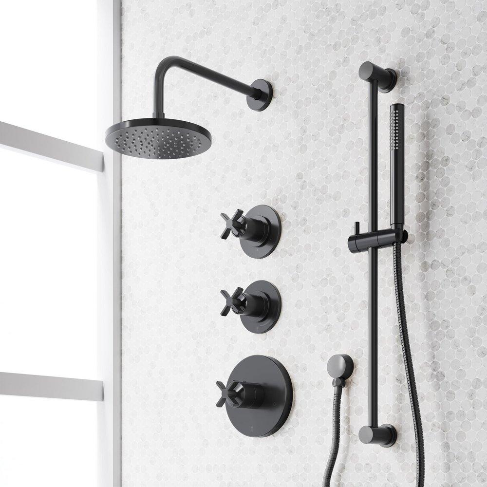VASSOR THERMOSTATIC SHOWER SYSTEM WITH SLIDE BAR AND HAND SHOWER - MATTE BLACK 
