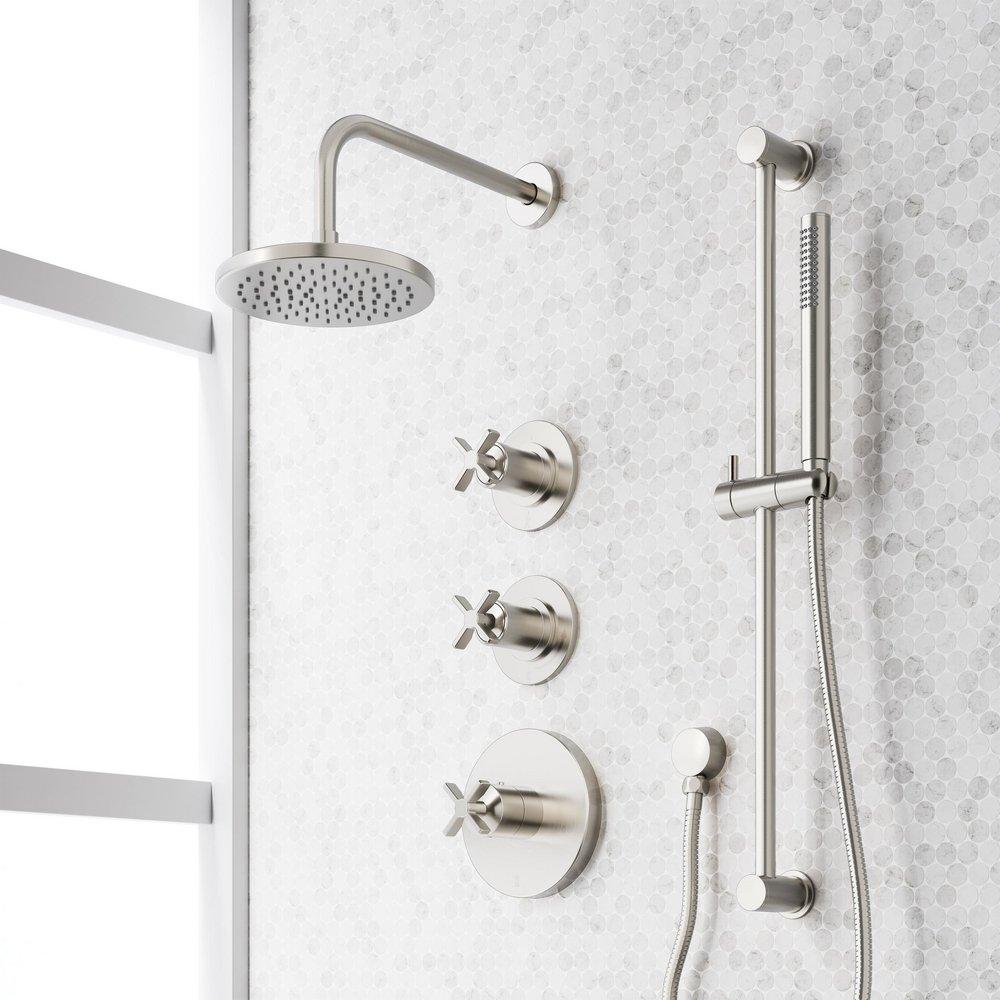 VASSOR THERMOSTATIC SHOWER SYSTEM WITH SLIDE BAR AND HAND SHOWER - BRUSHED NICKEL 
