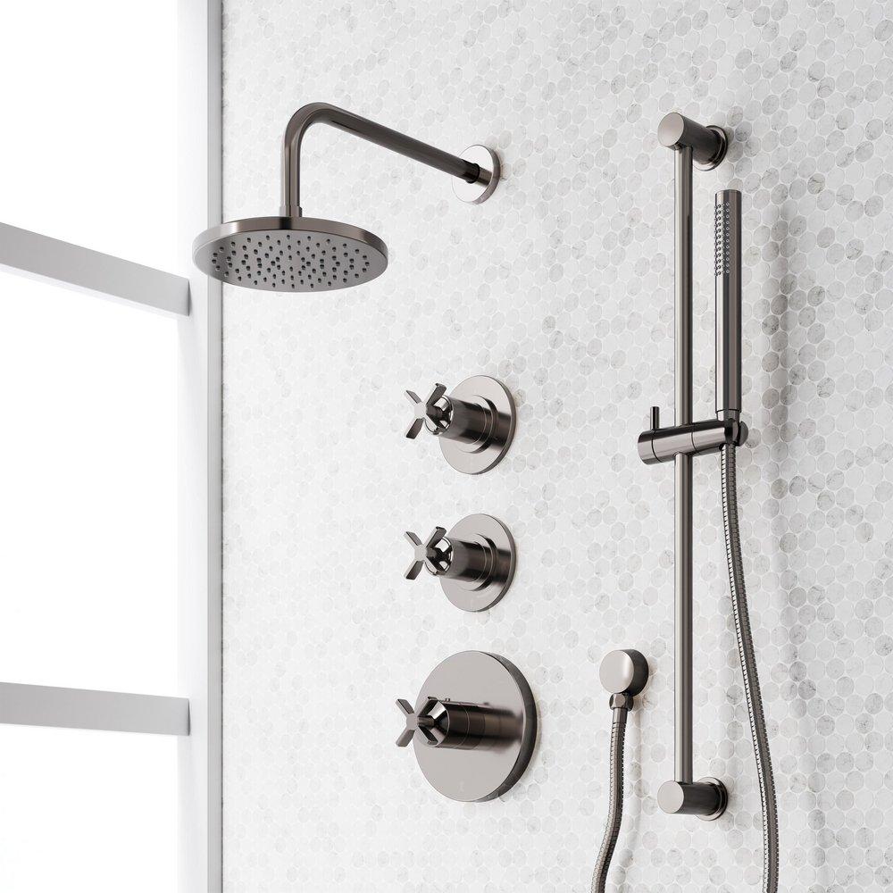 VASSOR THERMOSTATIC SHOWER SYSTEM WITH SLIDE BAR AND HAND SHOWER - GUNMETAL 