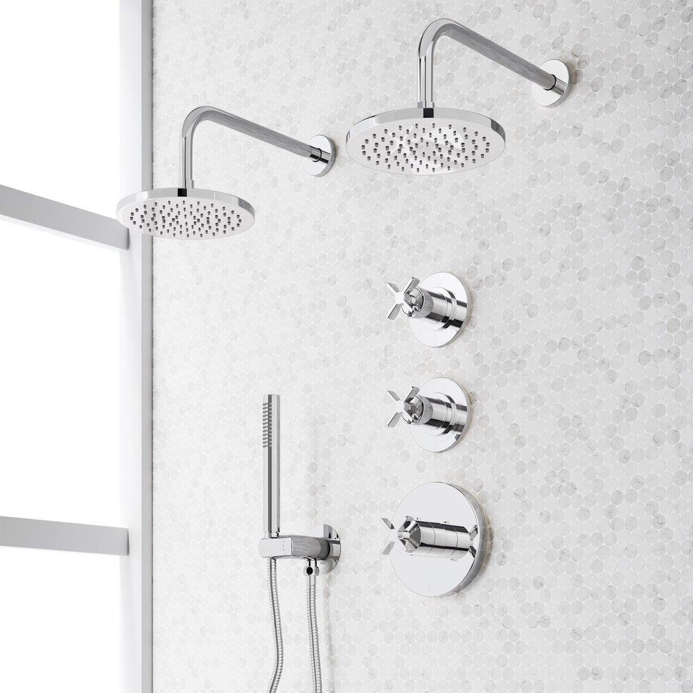 VASSOR THERMOSTATIC SHOWER SYSTEM WITH DUAL SHOWERHEADS AND HAND SHOWER - CHROME 