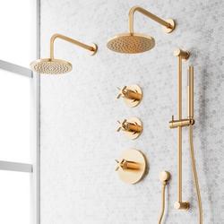 Shower System with Dual Showerheads, Slide Bar and Hand Shower in Brushed Gold