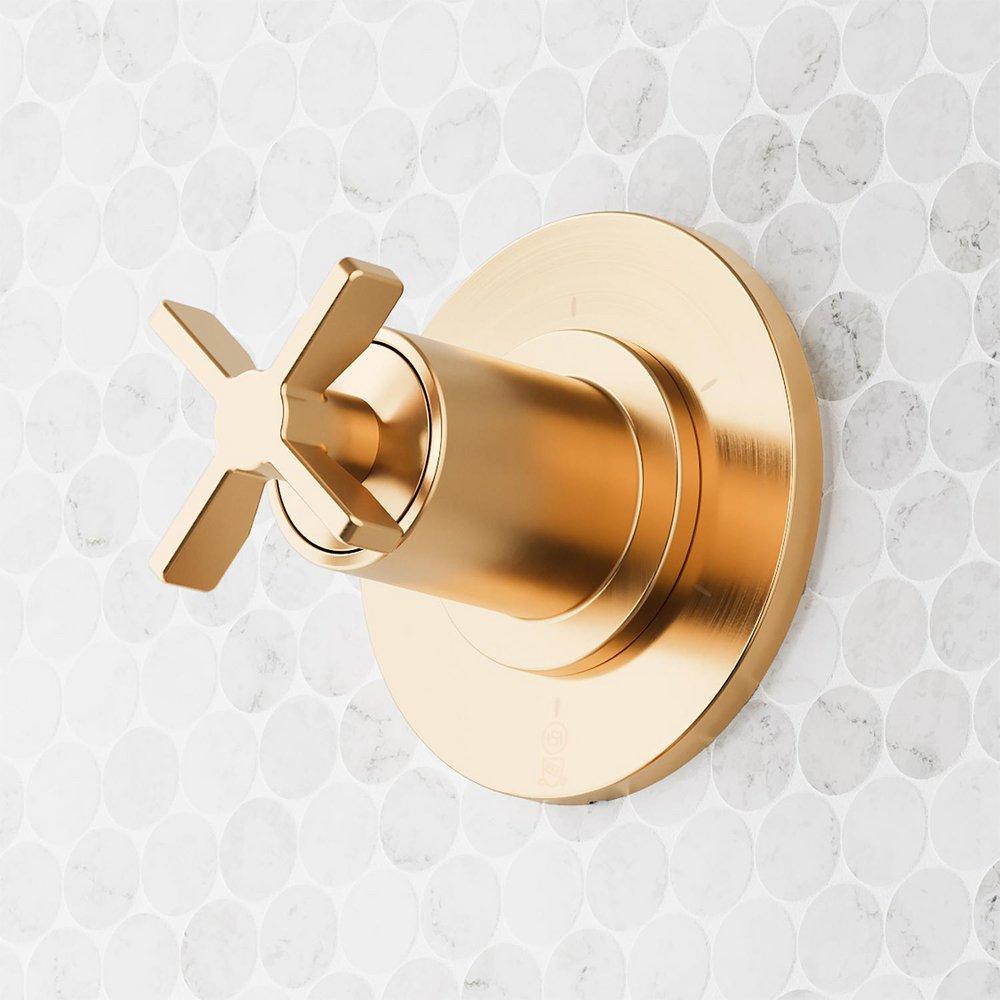 VASSOR THERMOSTATIC SHOWER SYSTEM WITH DUAL SHOWERHEADS SLIDE BAR AND HAND SHOWER - BRUSHED GOLD 