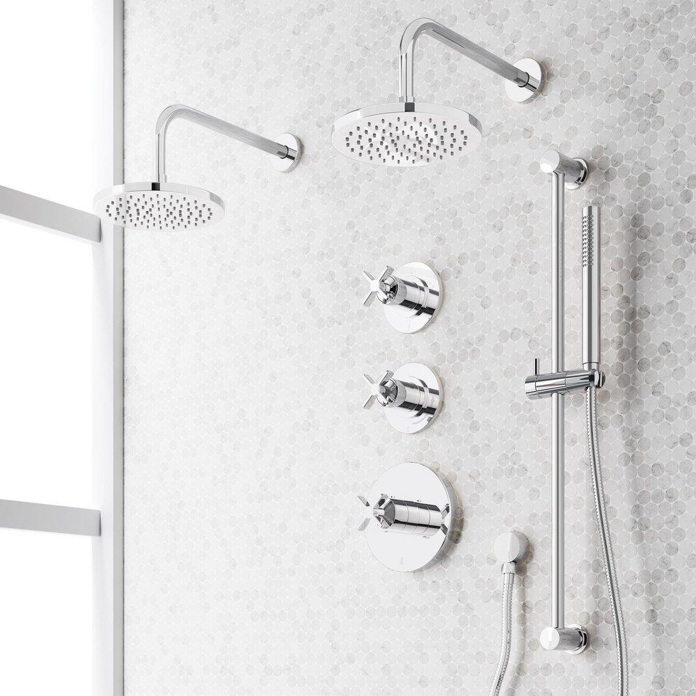 VASSOR THERMOSTATIC SHOWER SYSTEM WITH DUAL SHOWERHEADS SLIDE BAR AND HAND SHOWER - CHROME 