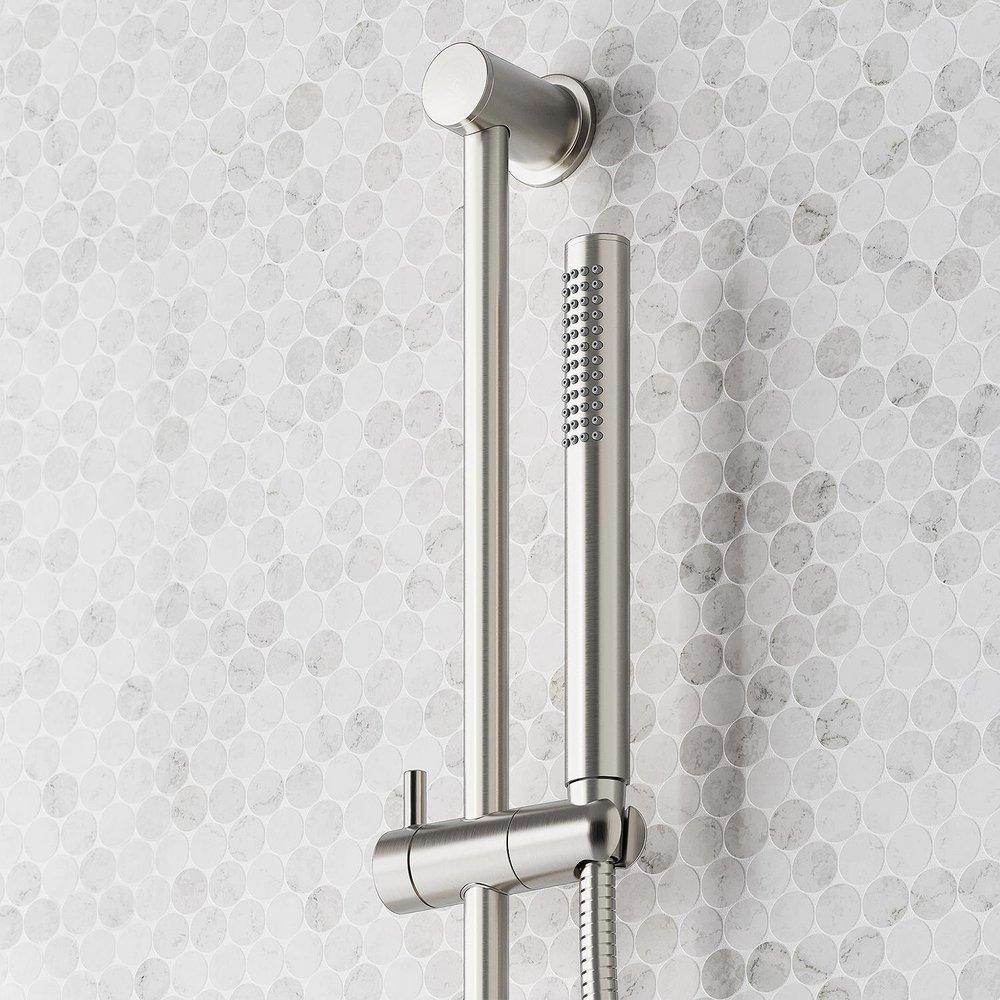 VASSOR THERMOSTATIC SHOWER SYSTEM WITH DUAL SHOWERHEADS SLIDE BAR AND HAND SHOWER - BRUSHED NICKEL 