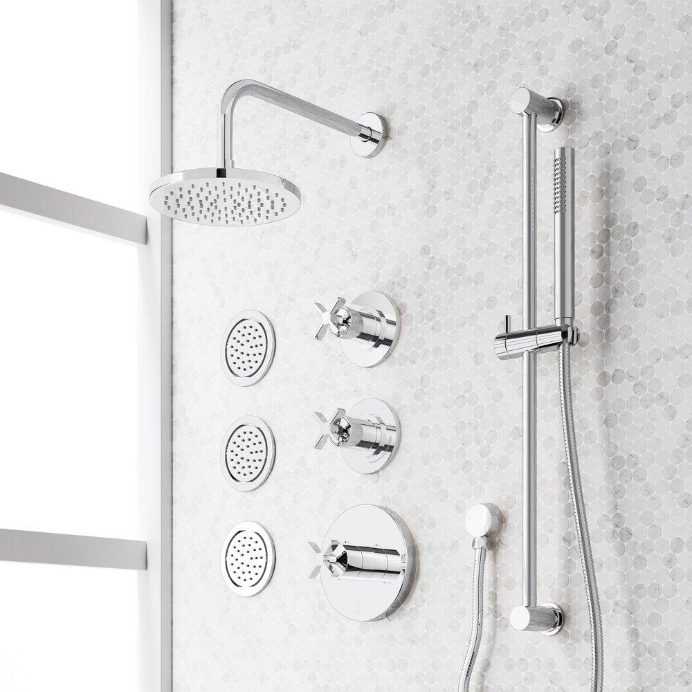 VASSOR THERMOSTATIC SHOWER SYSTEM WITH 3 BODY SPRAYS SLIDE BAR AND HAND SHOWER - CHROME 