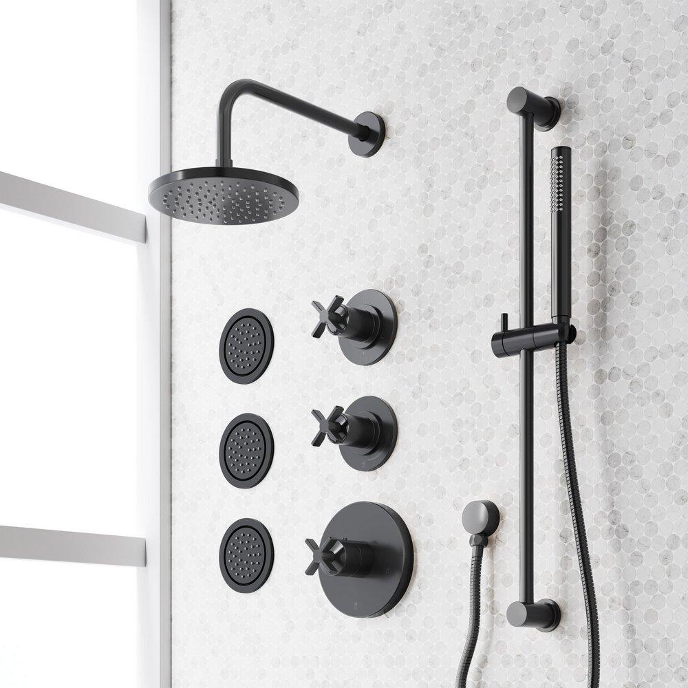 VASSOR THERMOSTATIC SHOWER SYSTEM WITH 3 BODY SPRAYS SLIDE BAR AND HAND SHOWER - MATTE BLACK 