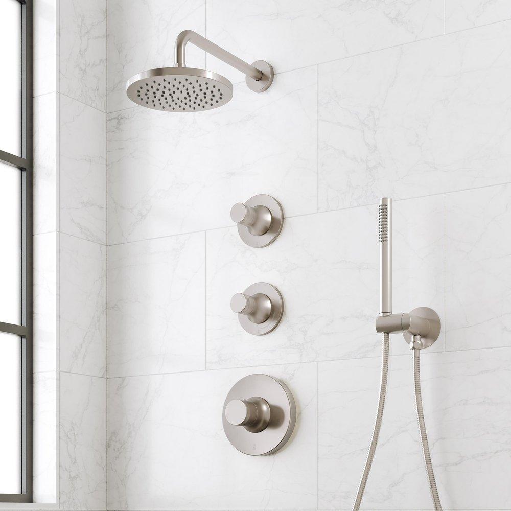 LENTZ THERMOSTATIC SHOWER SYSTEM WITH HAND SHOWER - KNOB HANDLES - BRUSHED NICKEL 
