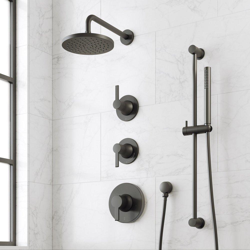 LENTZ THERMOSTATIC SHOWER SYSTEM WITH SLIDE BAR AND HAND SHOWER - LEVER HANDLES - MATTE BLACK 