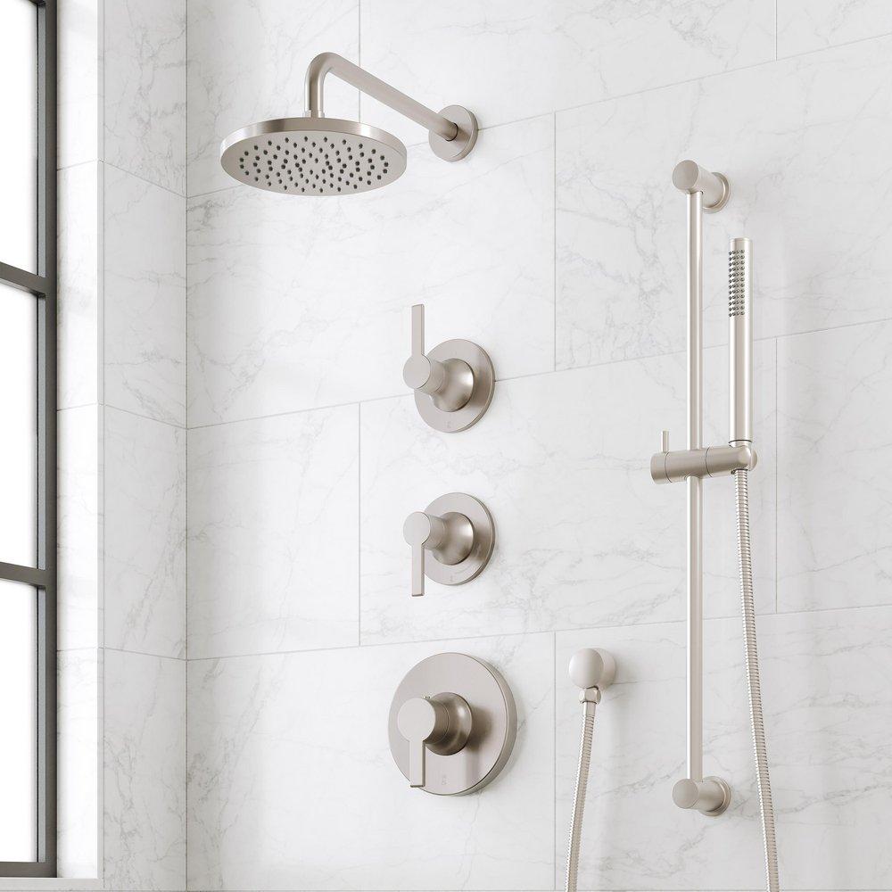 LENTZ THERMOSTATIC SHOWER SYSTEM WITH SLIDE BAR AND HAND SHOWER - LEVER HANDLES - BRUSHED NICKEL 